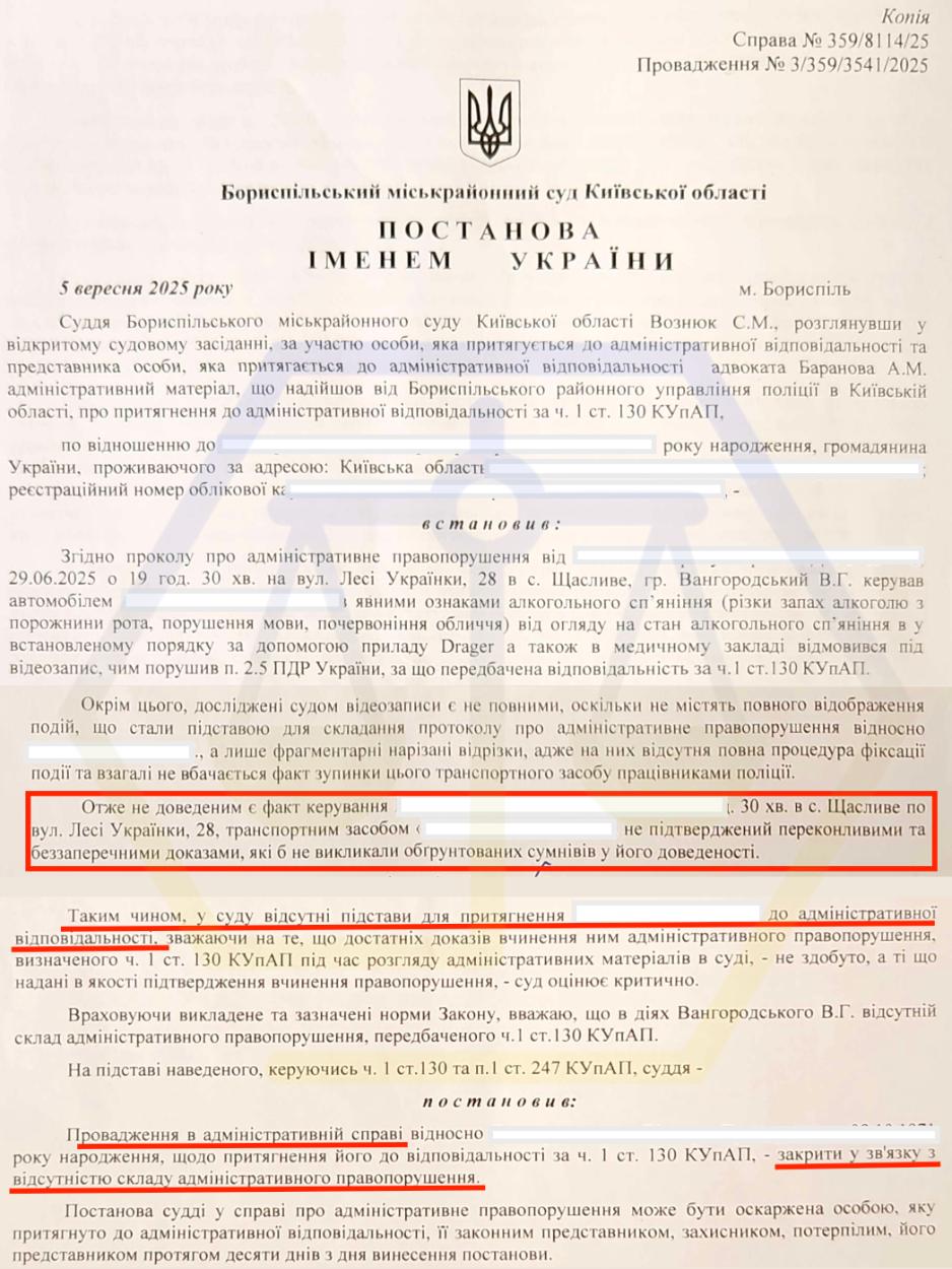 ЗАХИСТИЛИ КЛІЄНТА ВІД НЕОБҐРУНТОВАНОГО ПРИТЯГНЕННЯ ЗА СТ. 130 КУПАП ТА ЗАКРИЛИ СПРАВУ