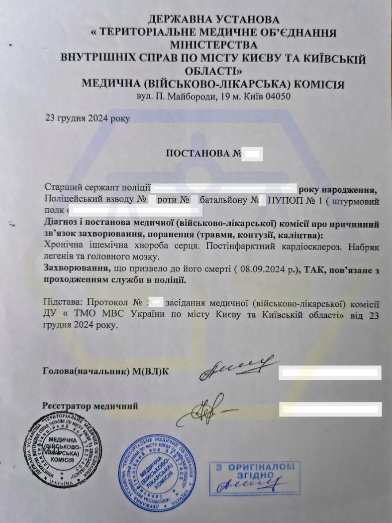 ВИТРЕБУВАЛИ ДОВІДКУ ФОРМИ №6 ДЛЯ ПЕРЕГЛЯДУ ПРИЧИННОГО ЗВ’ЯЗКУ СМЕРТІ ПОЛІЦЕЙСЬКОГО